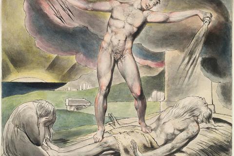 Das Aquarell „Satan schüttet die Plagen über Hiob aus“ aus William Blakes Illustrationen zum Buch Hiob. Foto: gemeinfrei