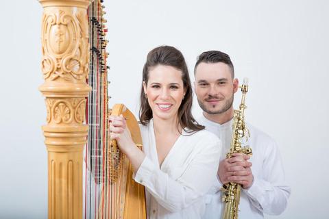 Hila Ofek (Harfe) und André Tsirlin (Saxofon) sind das „Jerusalem Duo“. Archivfoto: Yifat Yogev
