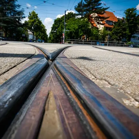 Straßenbahngleise in Darmstadt.