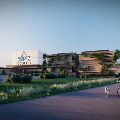 So könnte der Oculus Campus nach seiner Fertigstellung aussehen, rechts das Hochregallager, davor die Gebäude für Wohn-, Büro- und Freizeitnutzung. 