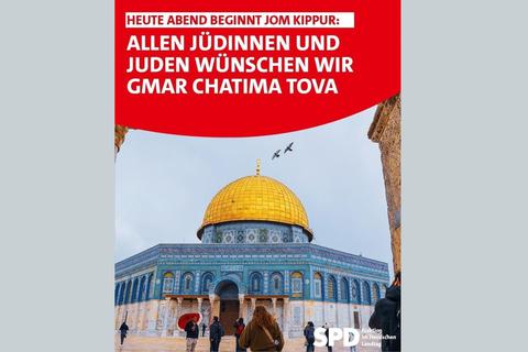 Mit diesem Gruß, der den Felsendom in Jerusalem zeigt, sorgte die hessische SPD für Spott und Häme.  Screenshot: VRM