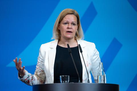 Nancy Faeser (SPD), Bundesministerin für Inneres und Heimat, bei einer Pressekonferenz. Foto: dpa